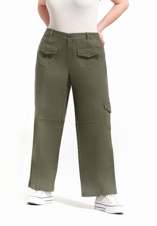 30 inches WIDE LEG CARGO JEANS, KASEY / Olive Green, hi-res image number 0
