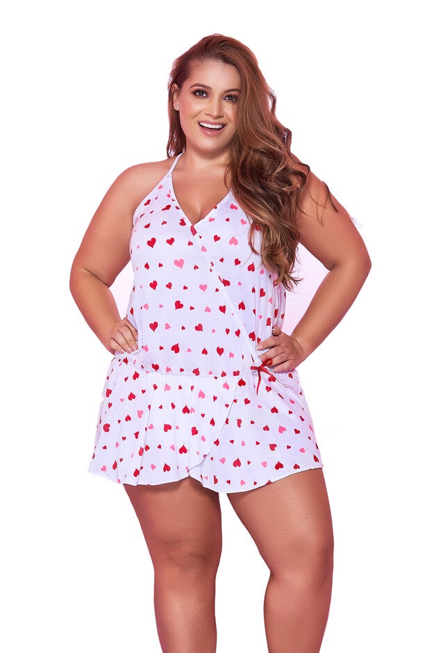 Hearts and Dreams Two Piece Sleep Set, White PrintsRed / Red, alternate image number 1