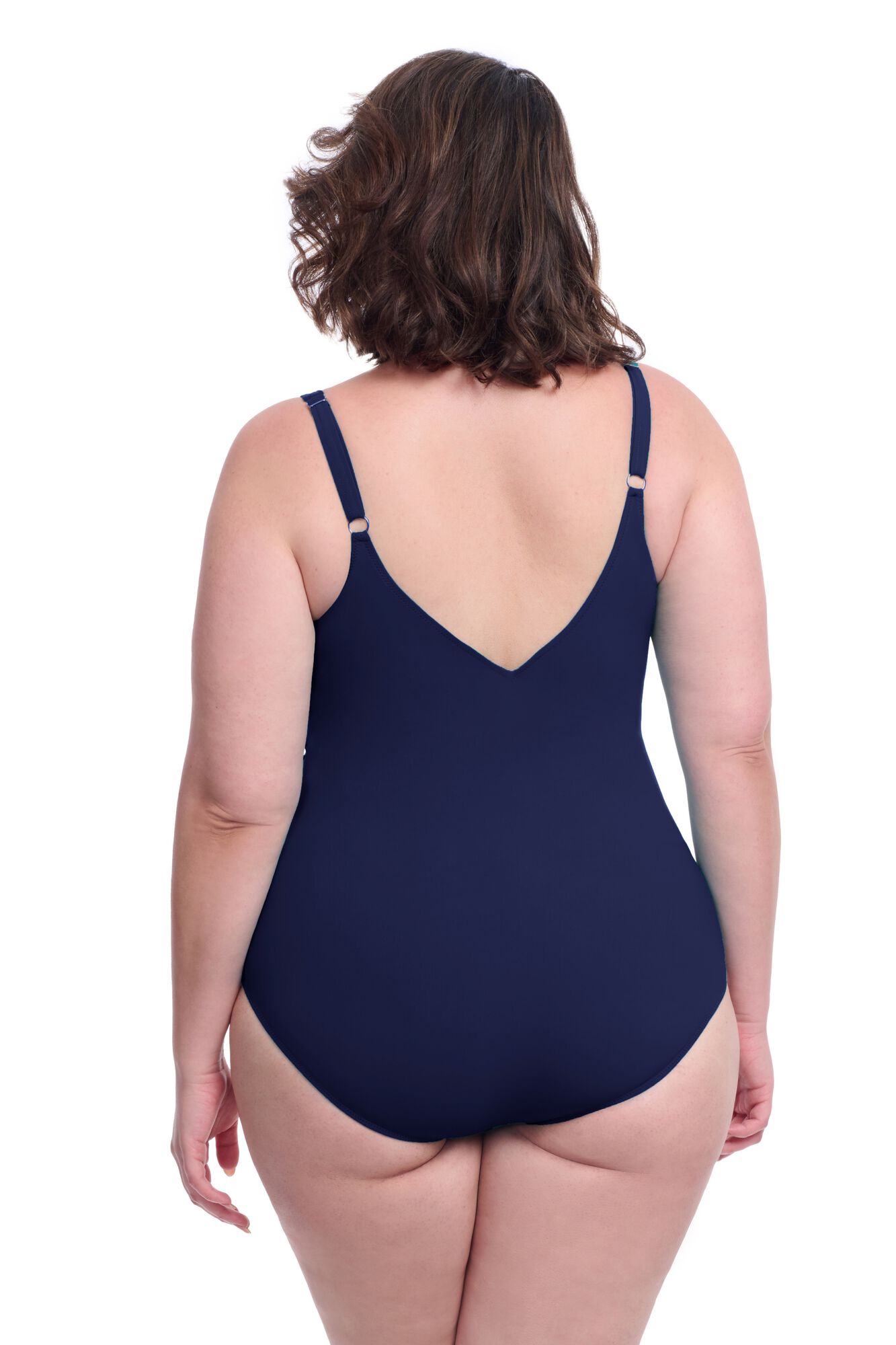 Tutti Frutti Plus Size Ruffle Surplice One Piece, Navy / Navy, alternate image number 1