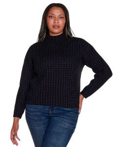 EMBELLISHED MOCK NECK RIBBED SWEATER