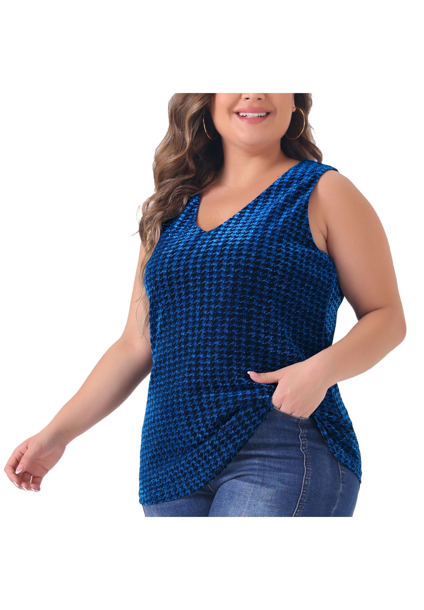 SEQUIN TOP SLEEVELESS GLITTER GRADIENT TANK VEST, Royal Blue / Royal Blue, alternate image number 1