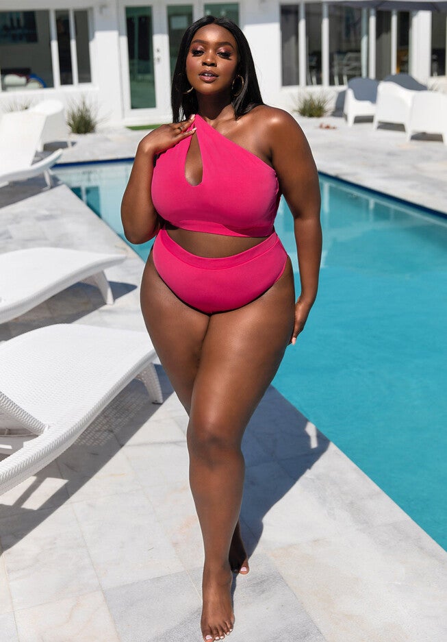 Good Catch High Waist Bikini Bottom, Fuchsia / Deep Fuchsia, alternate image number 1