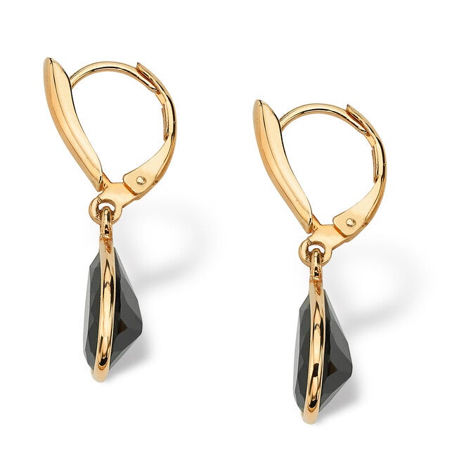 Pear-Shaped Genuine Onyx Yellow Gold-Plated Drop Earrings, , alternate image number 5