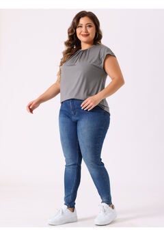 ROUND NECK RUCHED SHORT SLEEVE CASUAL TOP
