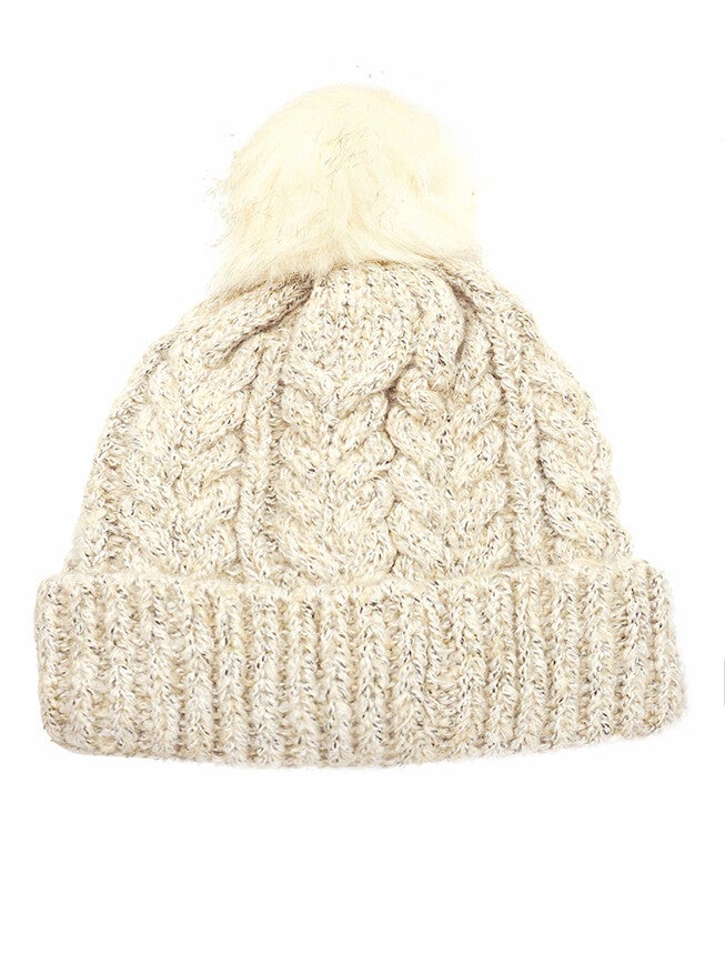 Hat-Sherpa Lined Acrylic Pompom Beanie Wither Hat Beige, BEIGE / Beige, hi-res image number null