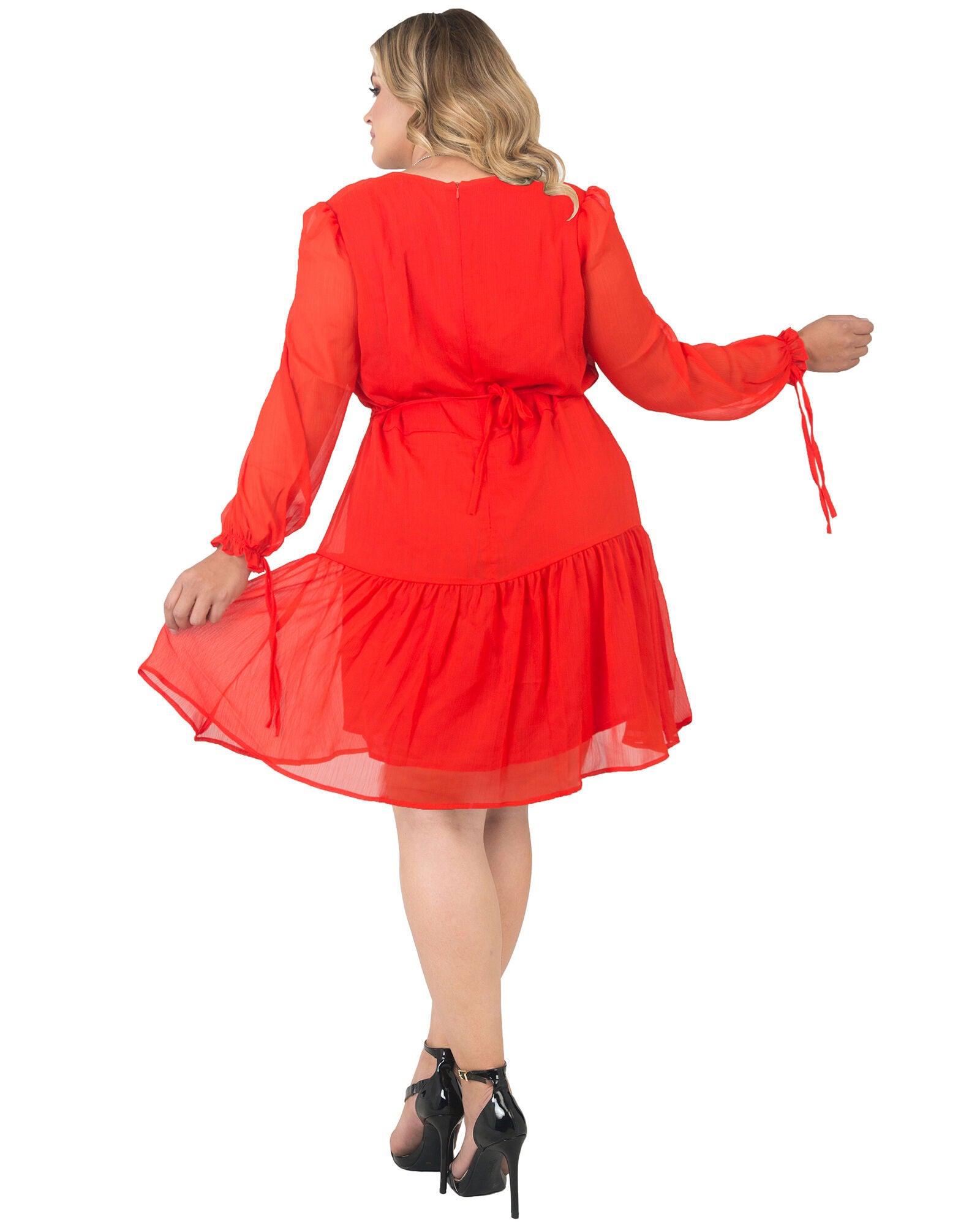 Plus Size Blair Chiffon Long Sleeve Tiered Prairie Mini Dress, Tiger Lily / Orange, alternate image number 2