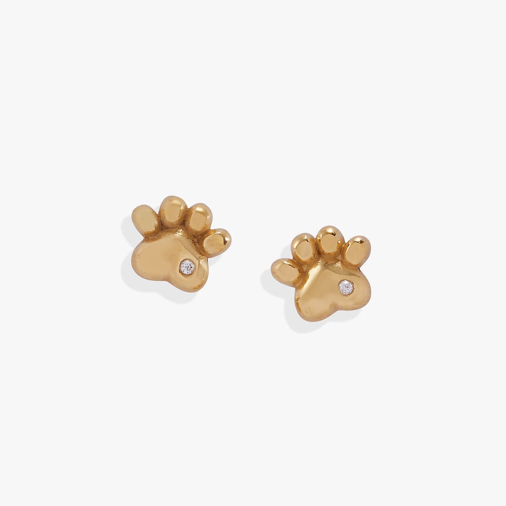 Crystal Paw Mini Stud Earrings, Gold / Gold, hi-res image number 0