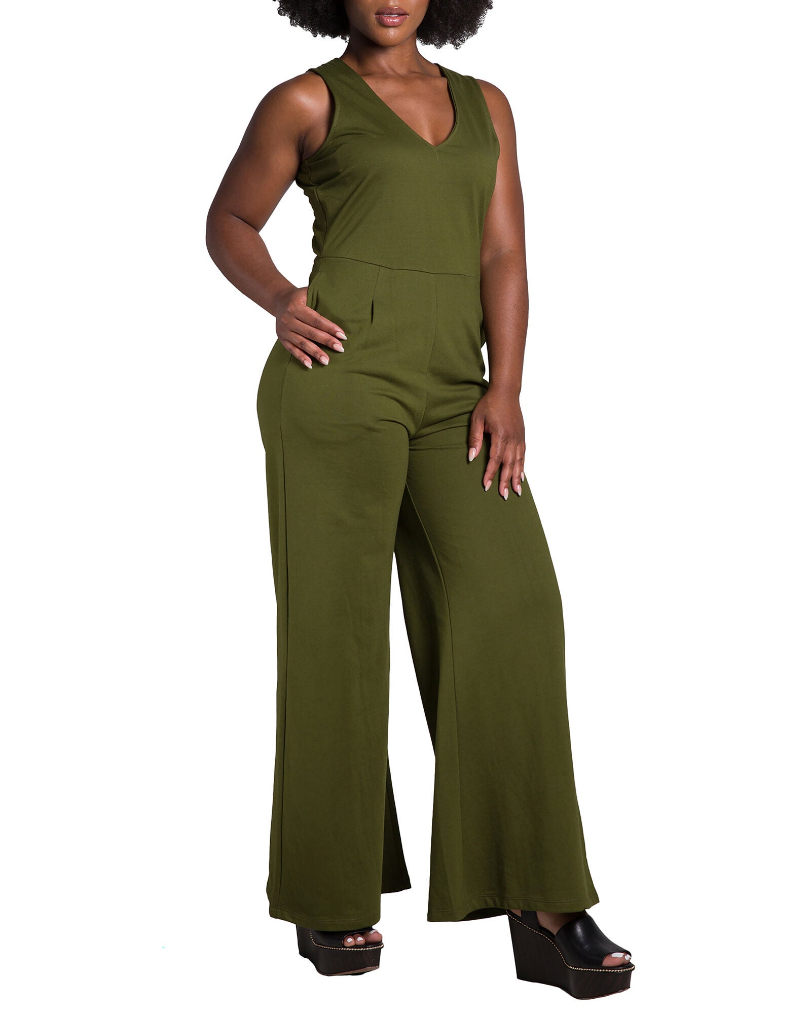 Kelly Sleeveless Wide Leg Jumpsuit, Olive / Olive Green, alternate image number 3