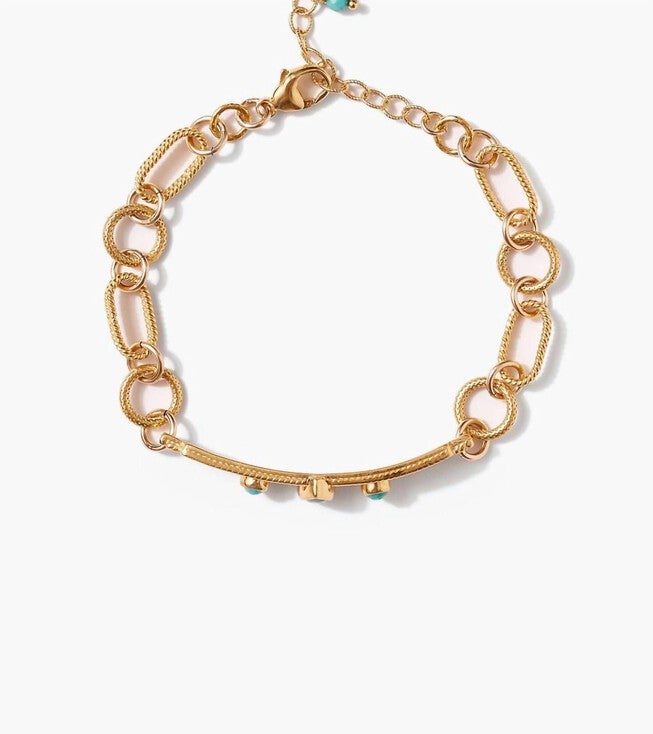 BEZEL WRAPPED TURQUOISE MARQUISE BRACELET IN GOLD, , alternate image number null