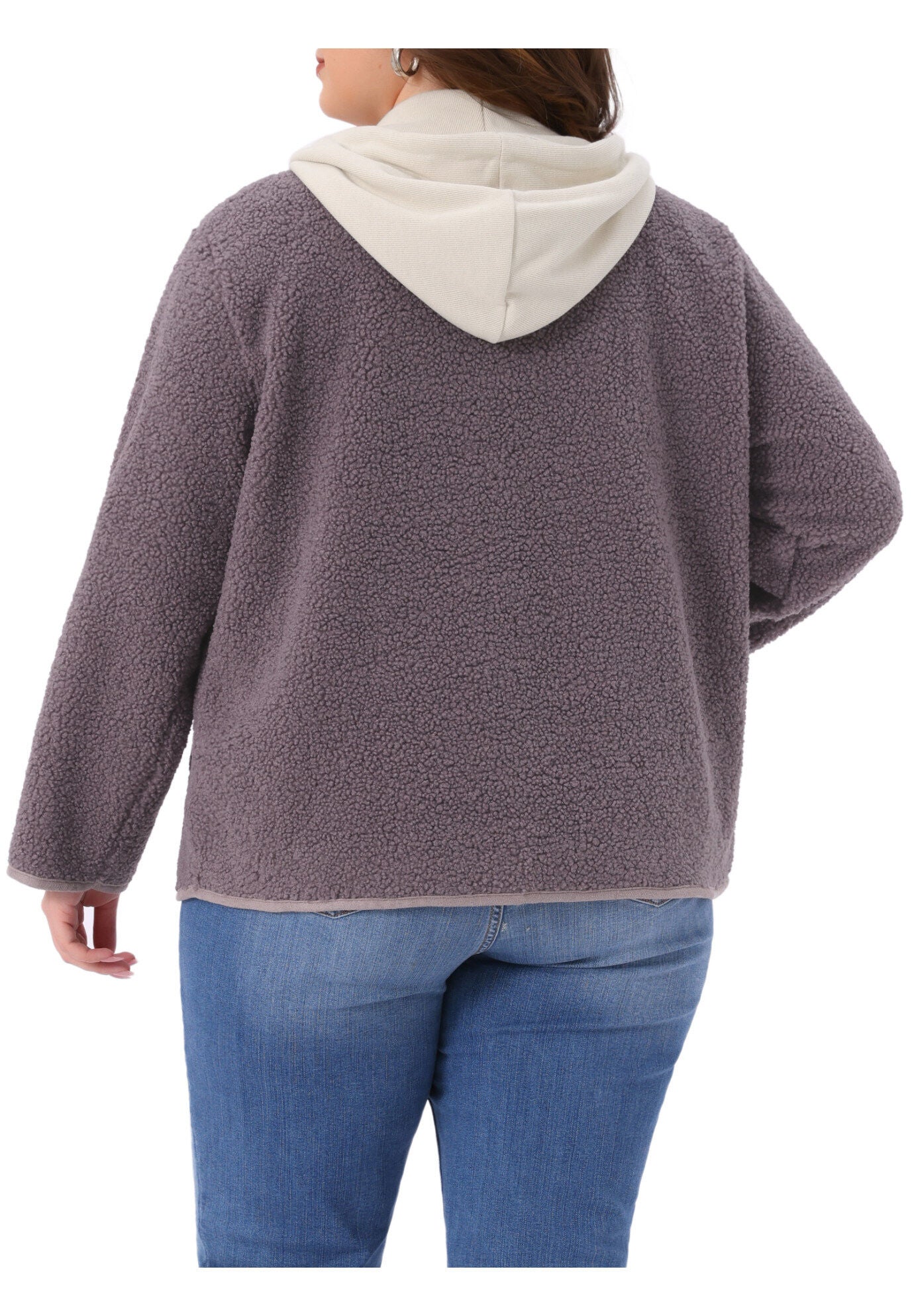 Hooded Fleece Teddy Fluffy Outerwear Coats with Pockets, Purple / Purple, alternate image number 3