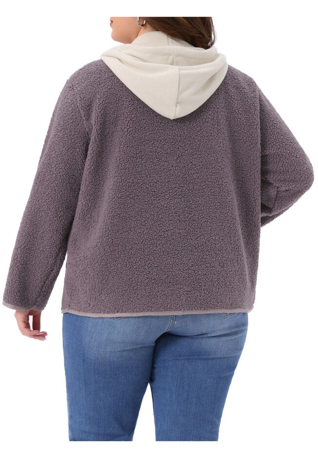 Hooded Fleece Teddy Fluffy Outerwear Coats with Pockets, Purple / Purple, alternate image number 3