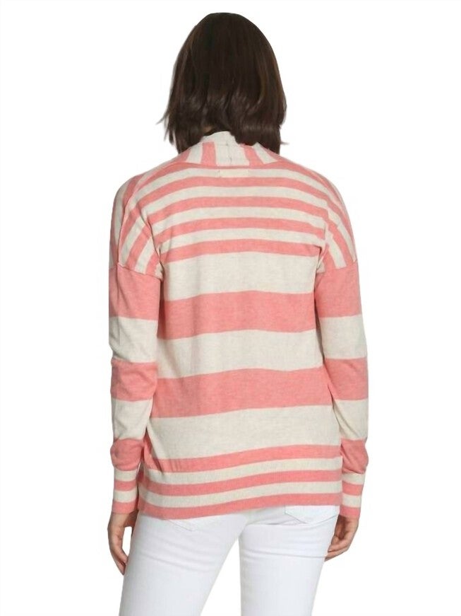 STRIPED COTTON CARDIGAN IN CORAL/ECRU, , alternate image number null