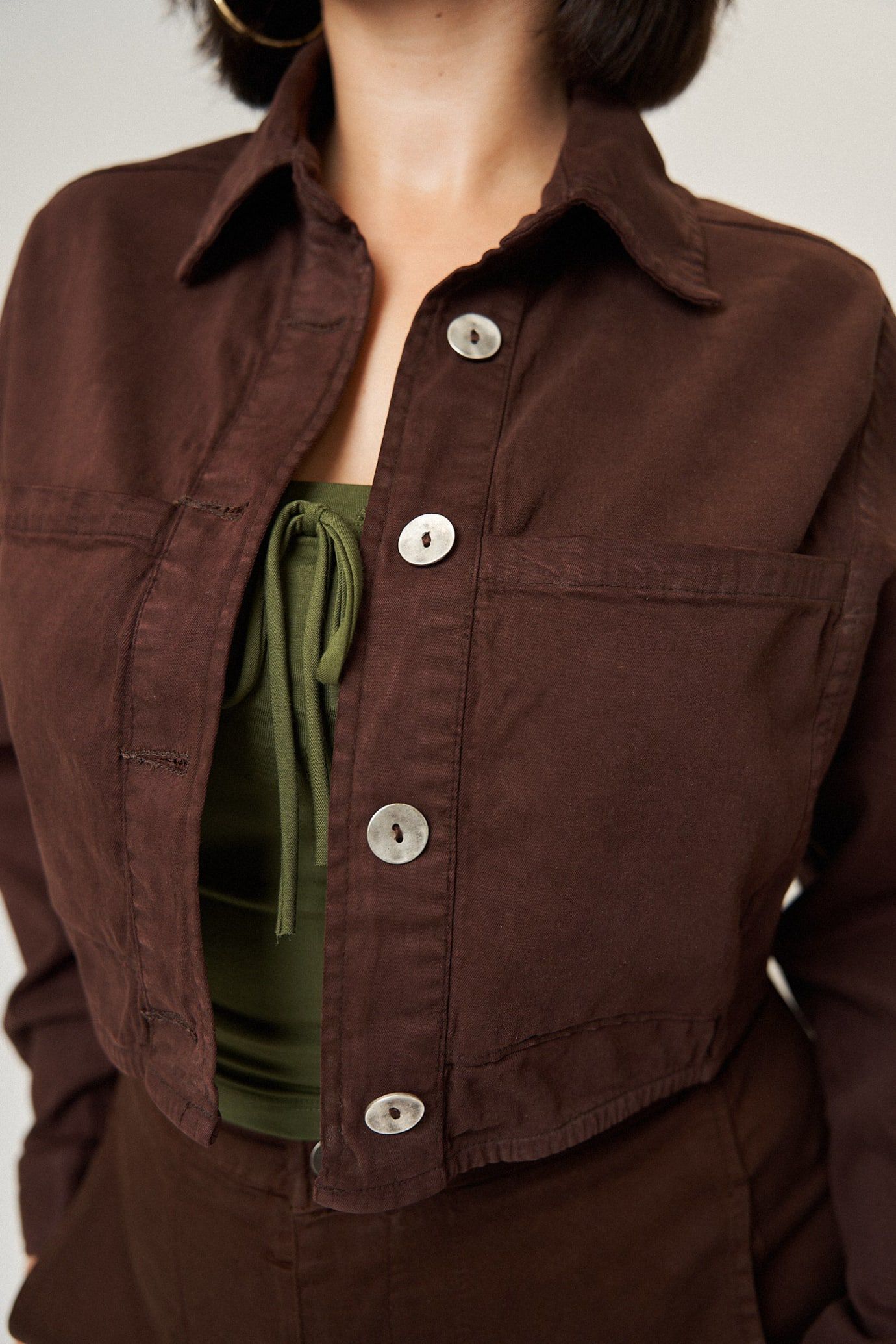 Drew Cotton Tencel Crop Jacket, Espresso / Brown, alternate image number 3