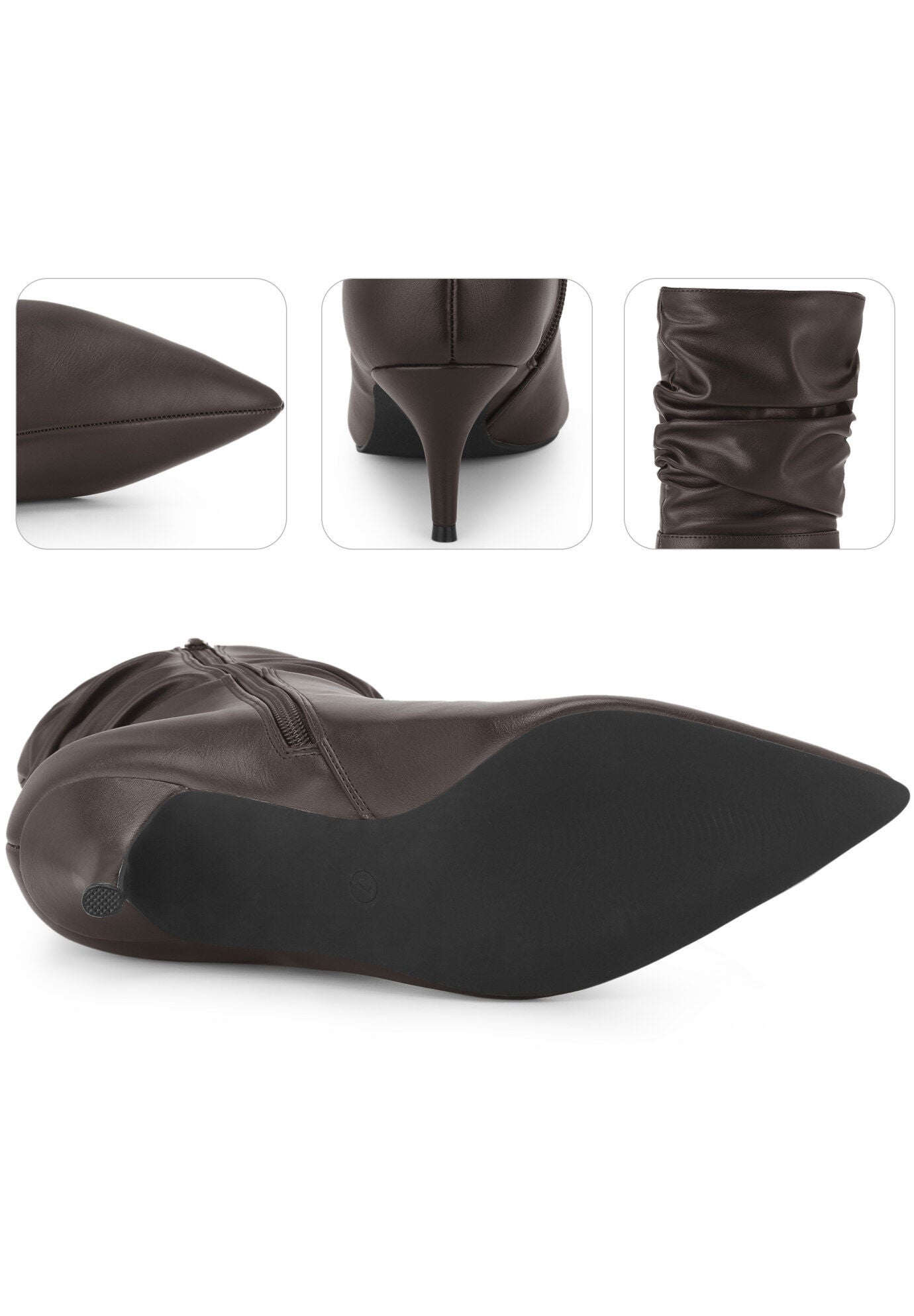 Pointed Toe Slouch Kitten Heel Mid-Calf Boots, Dark Brown / Brown, alternate image number 3