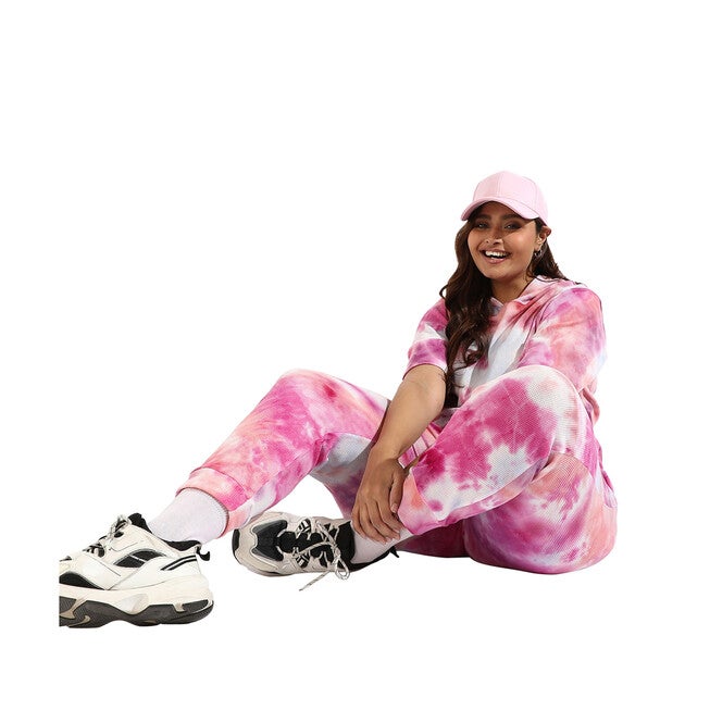 Women Tye-Dye Hooded Co-Ords Set, Pink / Pink, alternate image number null