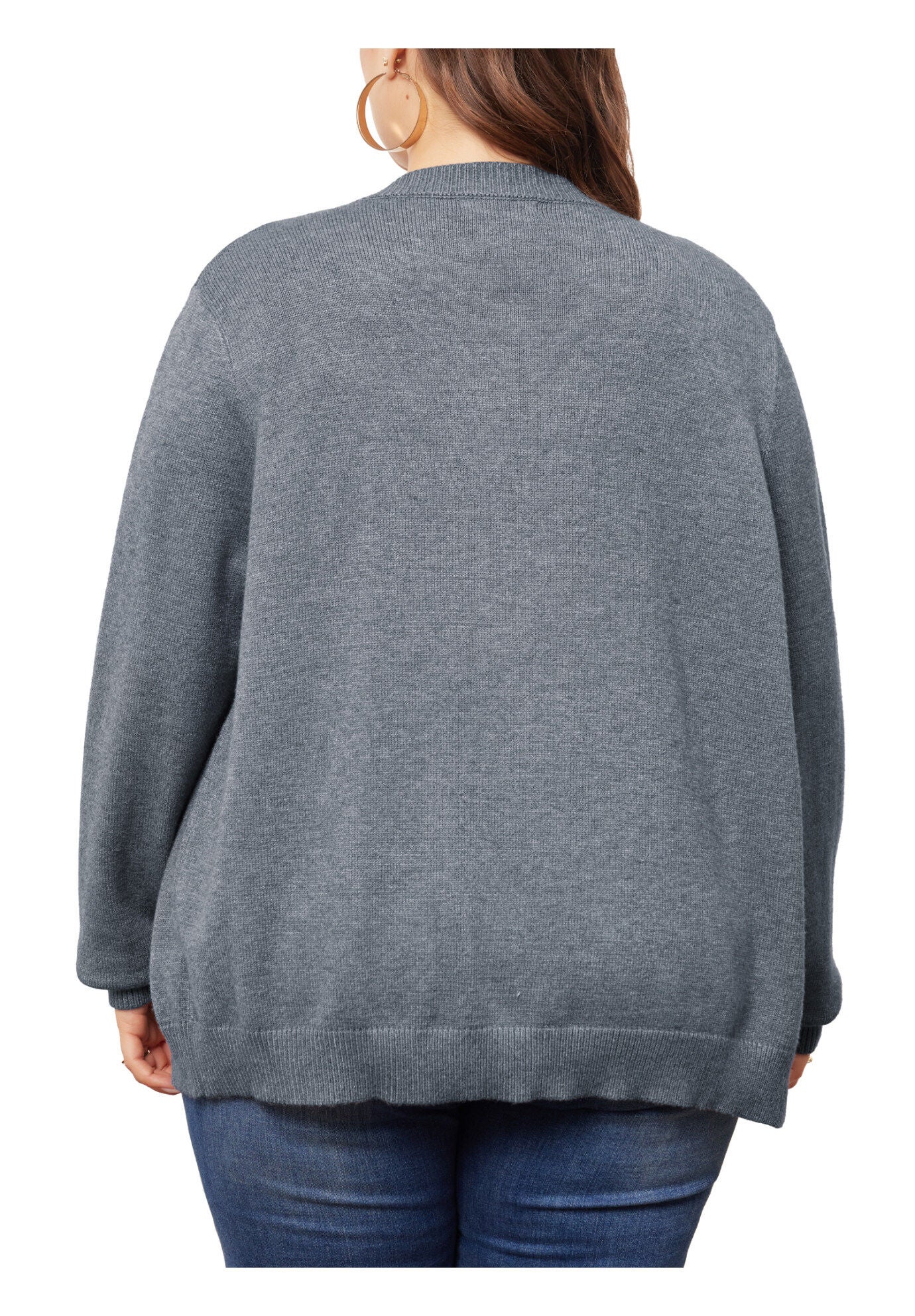 Button Down Crew Neck Sweater Knit Cardigan, Gray / Charcoal Grey, alternate image number 3