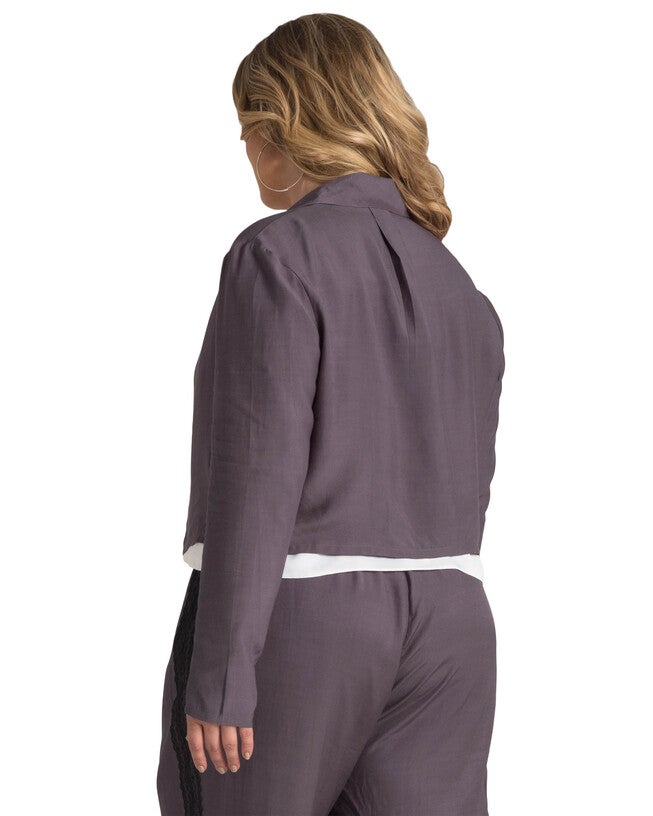 Plus Size Solid Rayon Tie Front Cropped Blazer, DARKPURPLE / Purple, alternate image number 4