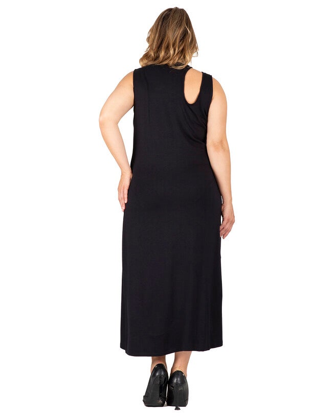 Aspen Women's Edgy Maxi Plus Size Dress, Black / Black, alternate image number null