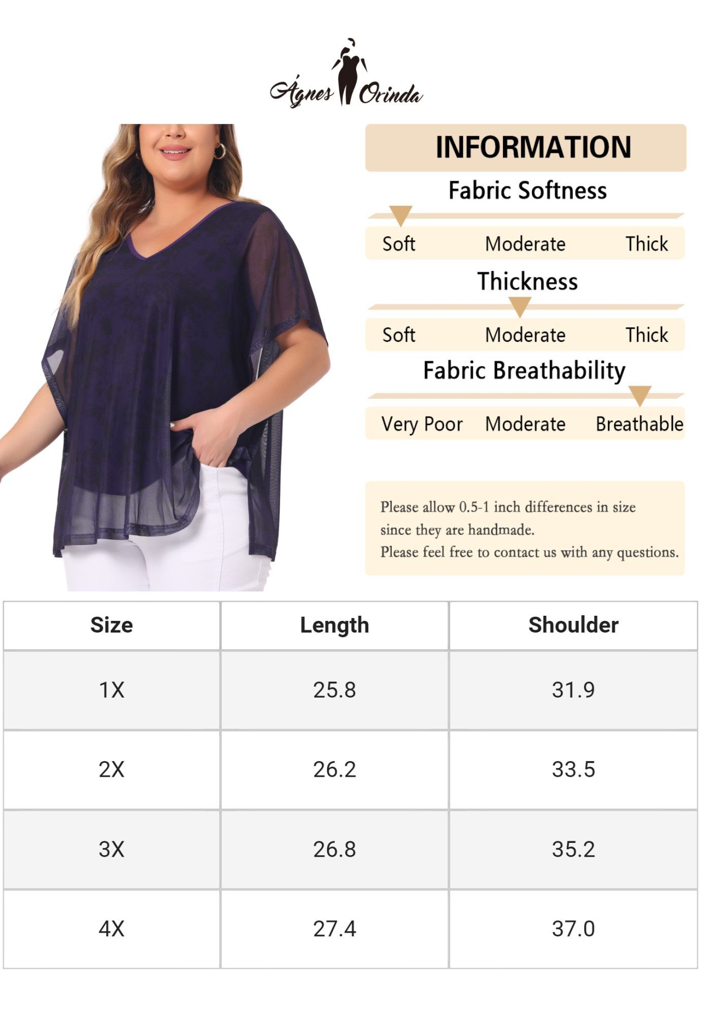 Floral Pattern Batwing Sleeve Beach Cover Loose Tunic Blouse, Purple / Purple, alternate image number 4