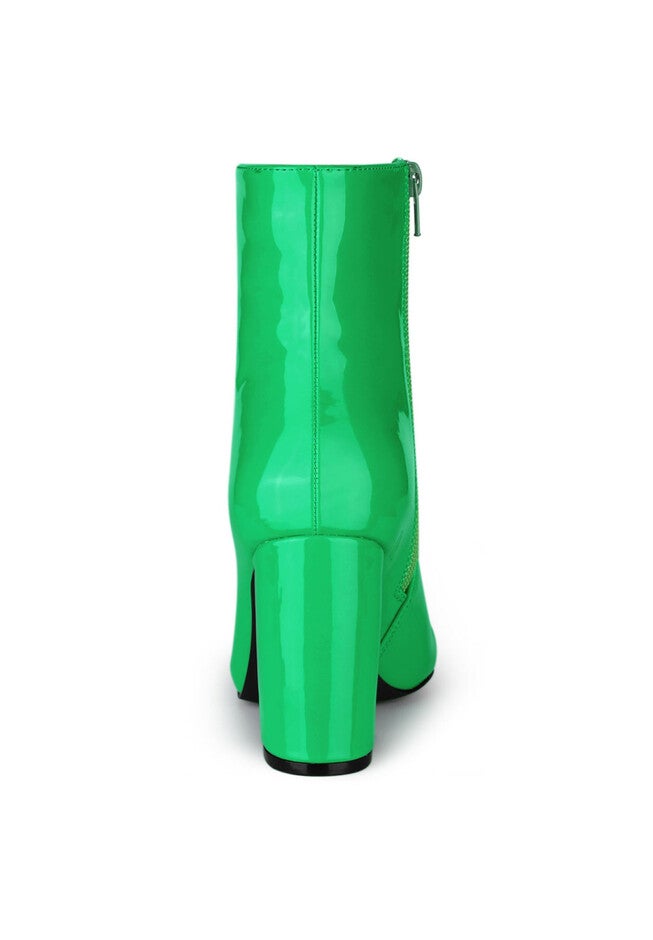PATENT LEATHER POINTED TOE ZIP ANKLE BOOTS, Green / Light Green, alternate image number 2