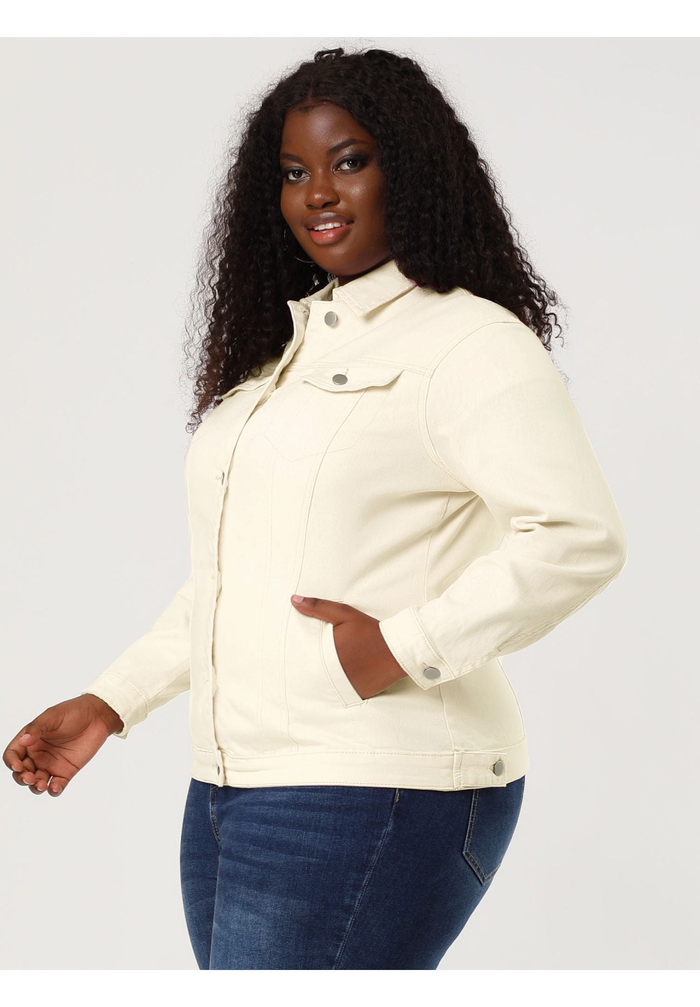 STITCHING BUTTON FRONT WASHED DENIM JACKET, Light Beige / Cream, alternate image number 3