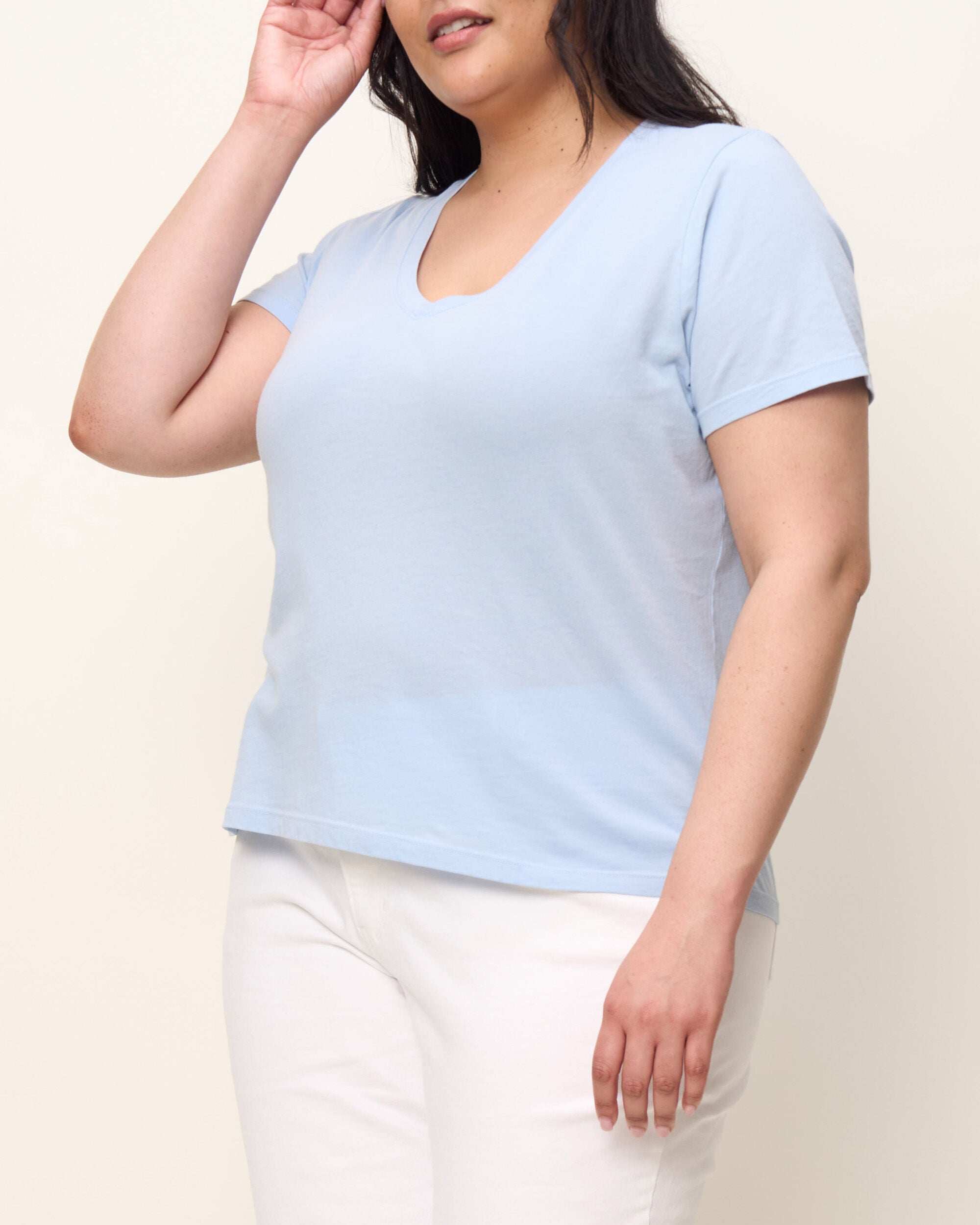 The V Neck Tee, Sky Blue / Light Blue, alternate image number 1