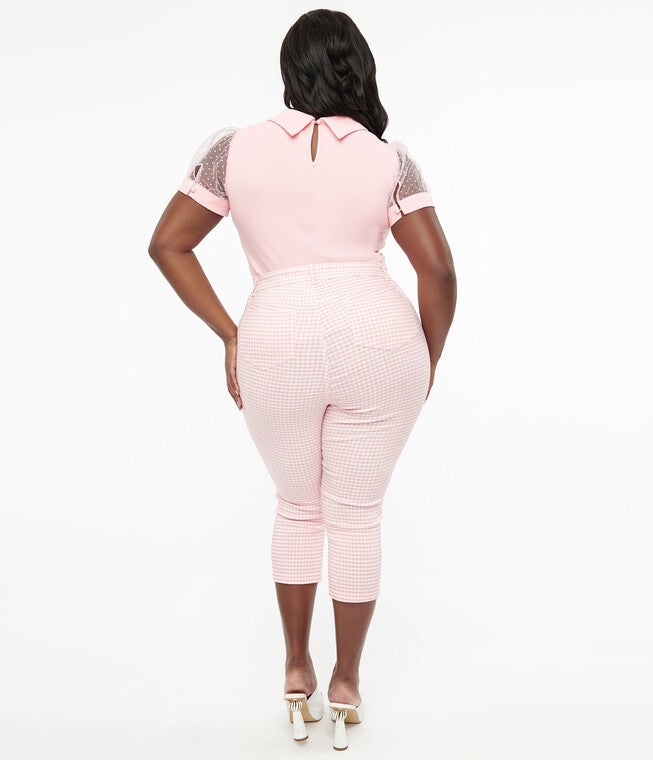 Smak Parlour 1960s Pink & White Gingham Capri Pants, Pink White Gingham / Pink, alternate image number 2