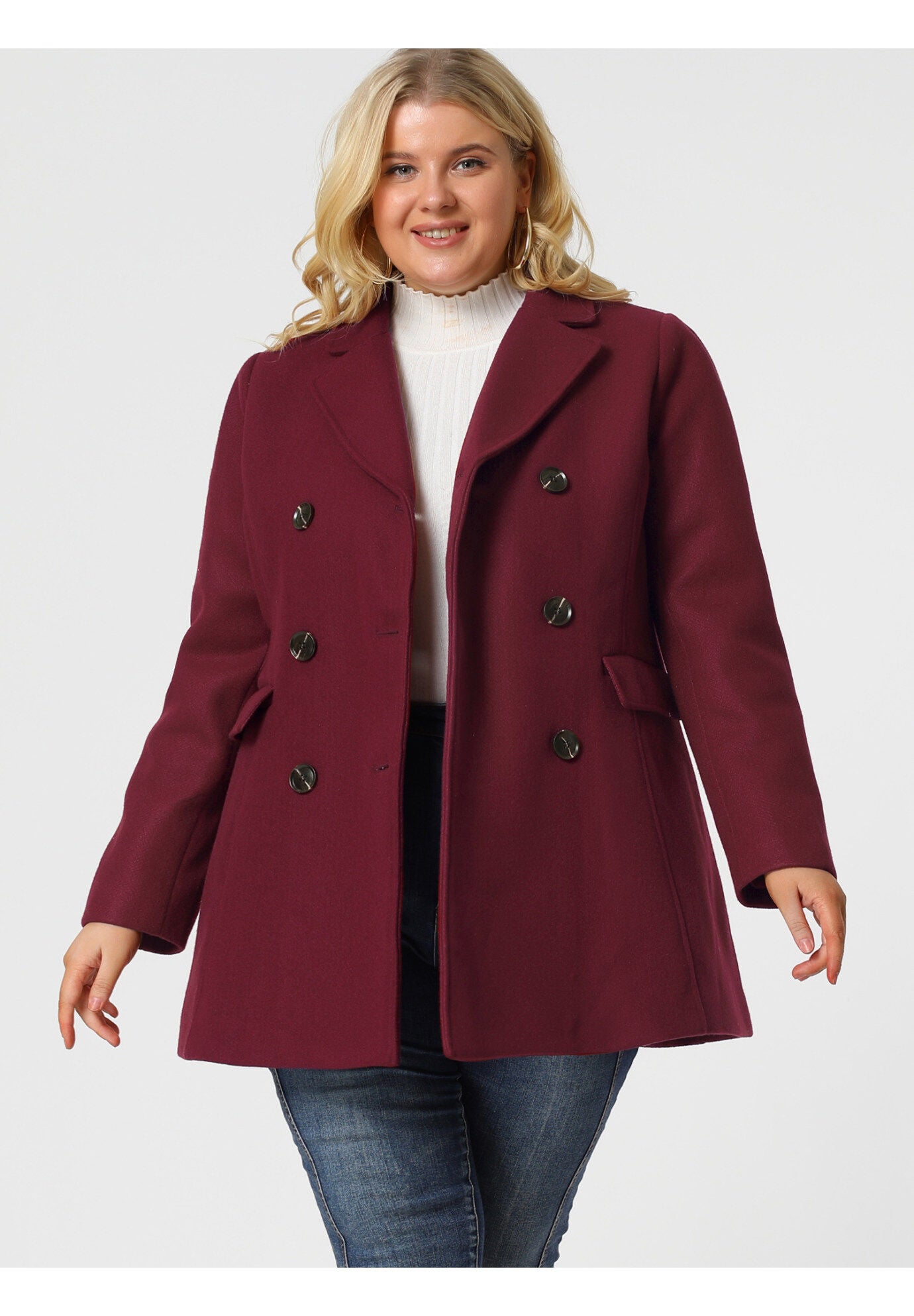 NOTCHED LAPEL DOUBLE BREASTED COAT, Burgundy / Red, alternate image number 1
