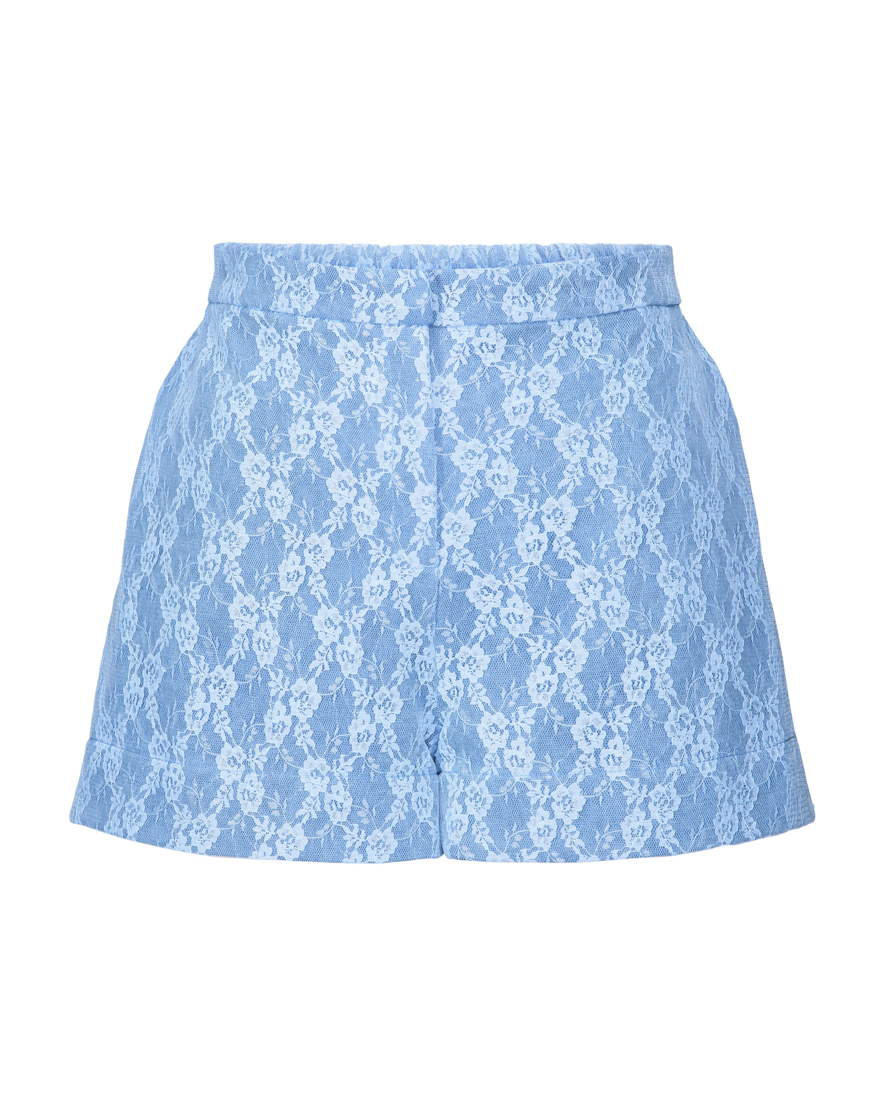 Denim Lace Trouser Shorts, BLUE / Medium Wash, alternate image number 1