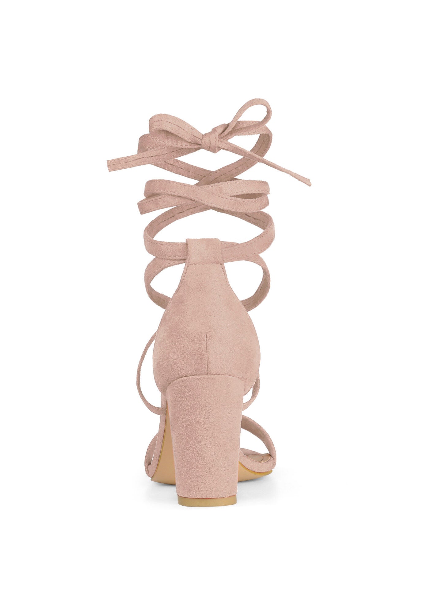 Strappy Chunky High Heels Lace Up Heels Sandals, Dust Pink / Pink, alternate image number 2