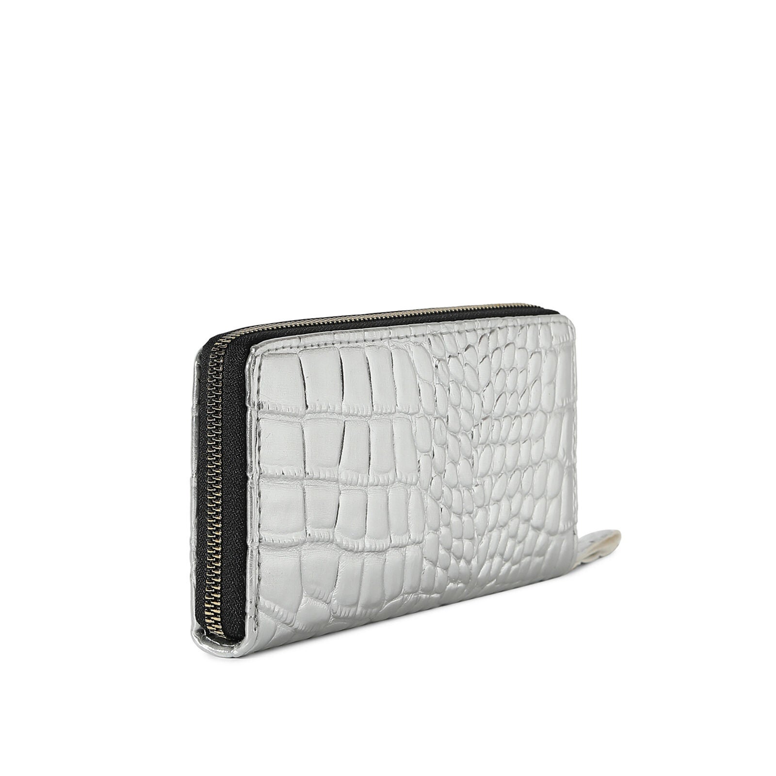 Haute Sauce Women's Metallic Croc Wallet, Silver / Silver, alternate image number 3