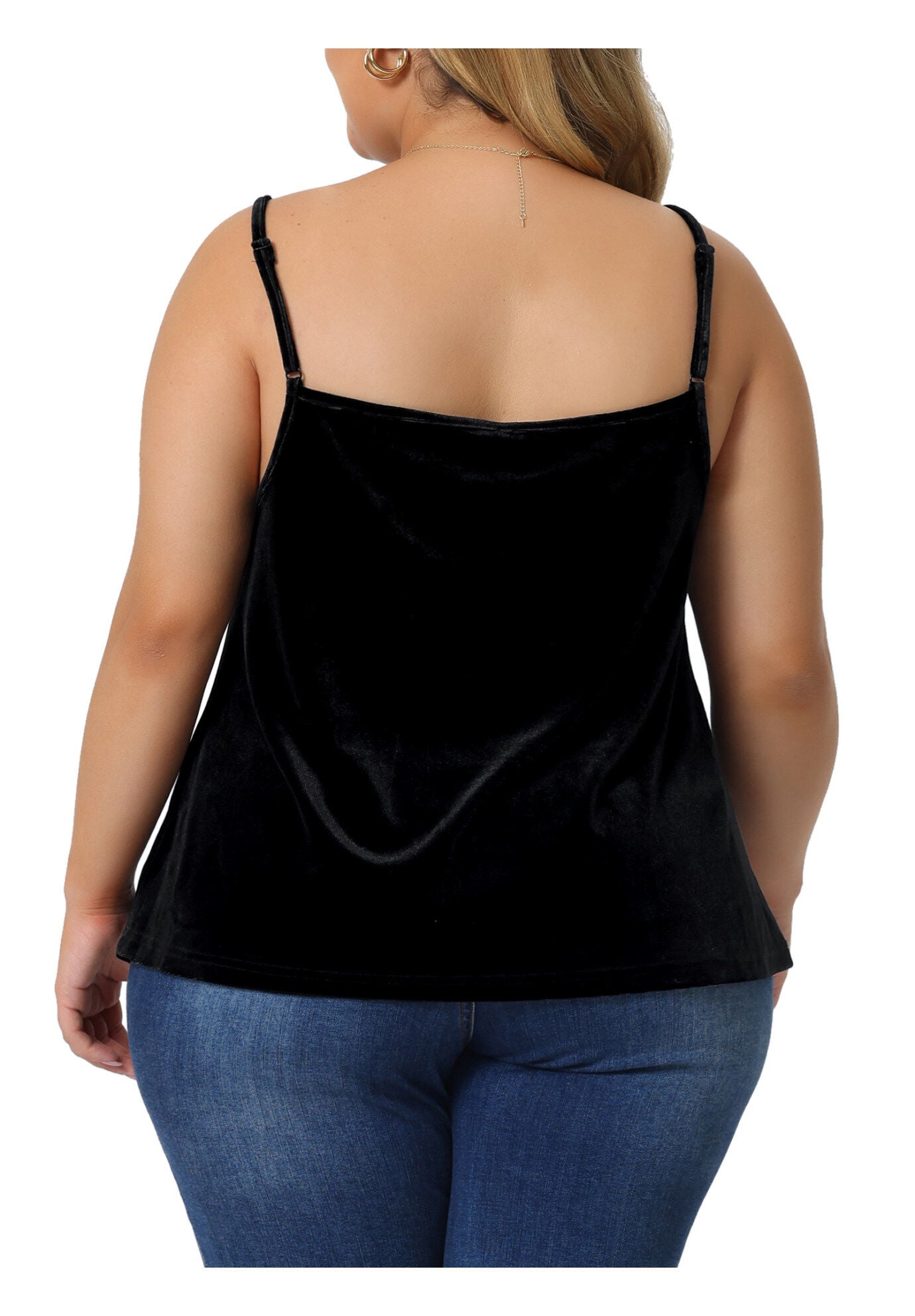 VELVET CAMI LACE DEEP V NECK SLEEVELESS TOP, Black / Black, alternate image number 3
