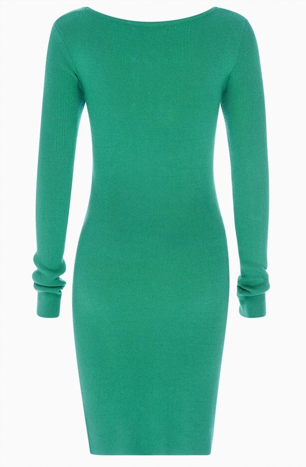 RETROGRADE TWIST FRONT LONG SLEEVE KNIT DRESS IN EMERALD, , alternate image number 7