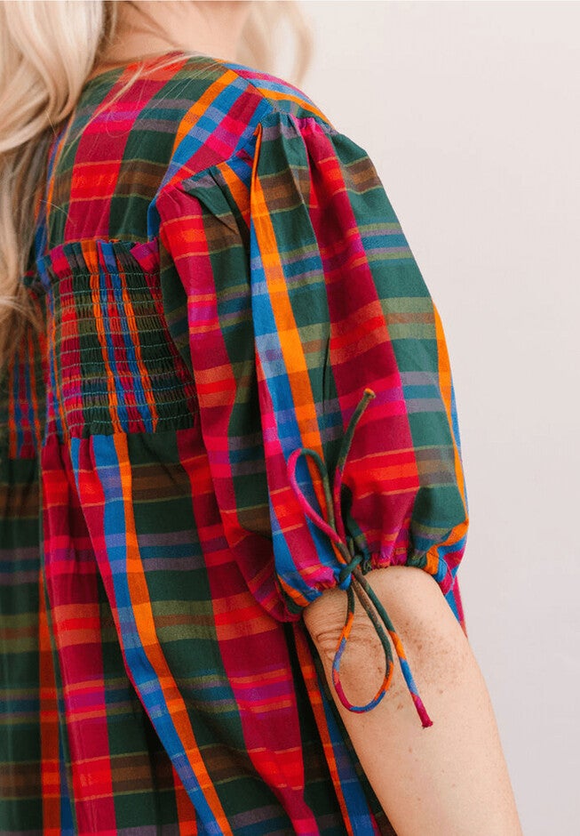 Que Paso Plaid Katrin Dress, Plaid Multi / Hunter Green, alternate image number 1