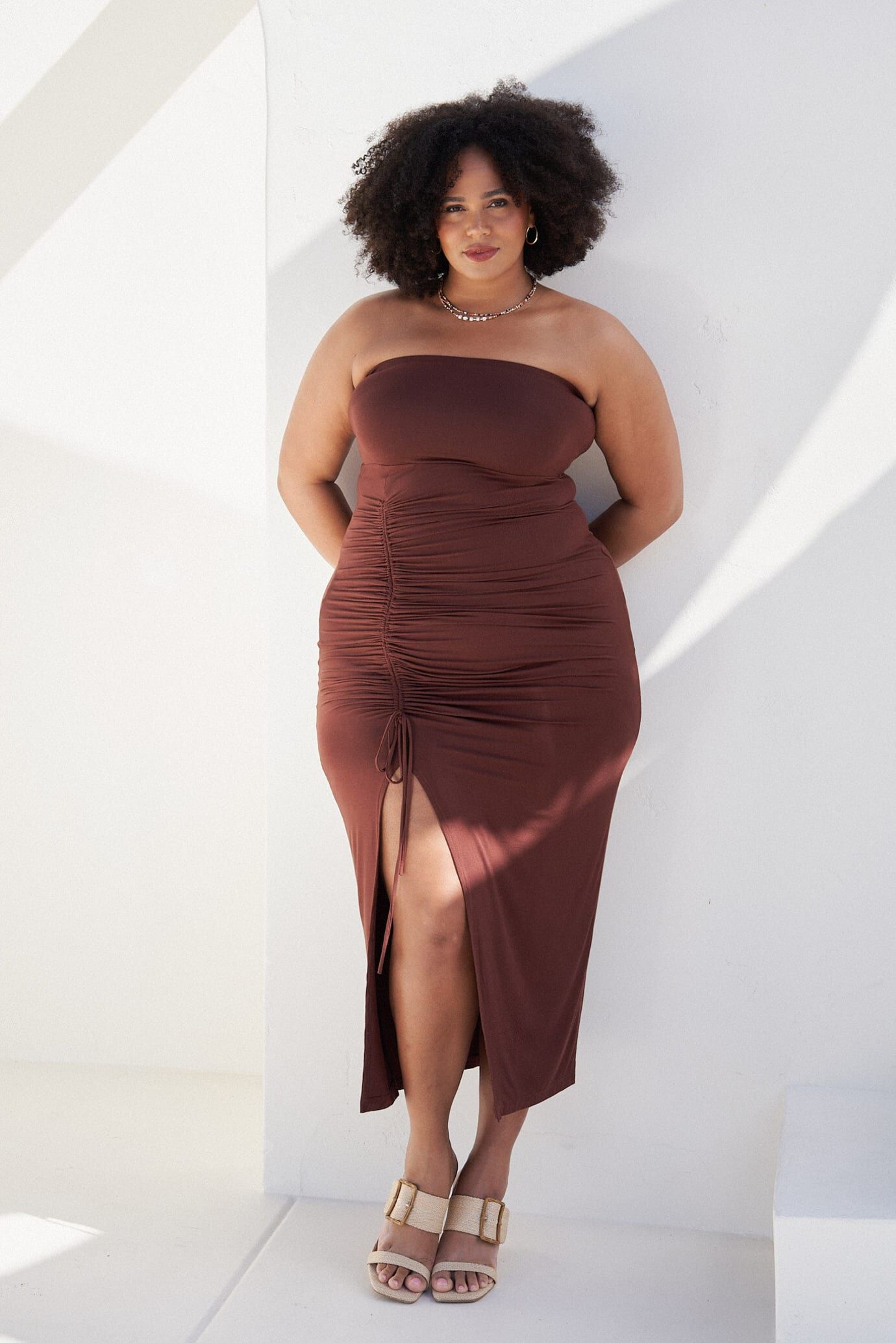 Whitney Ruched Maxi Dress, Chocolate / Brown, alternate image number 1