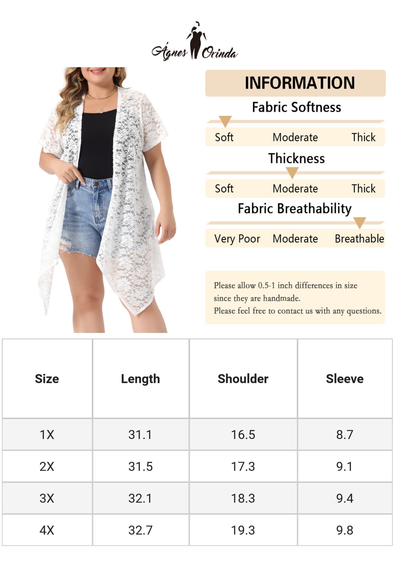 Lace Crochet Cardigan Open Front Short Sleeves Sheer Cover Up, White / White, alternate image number 4