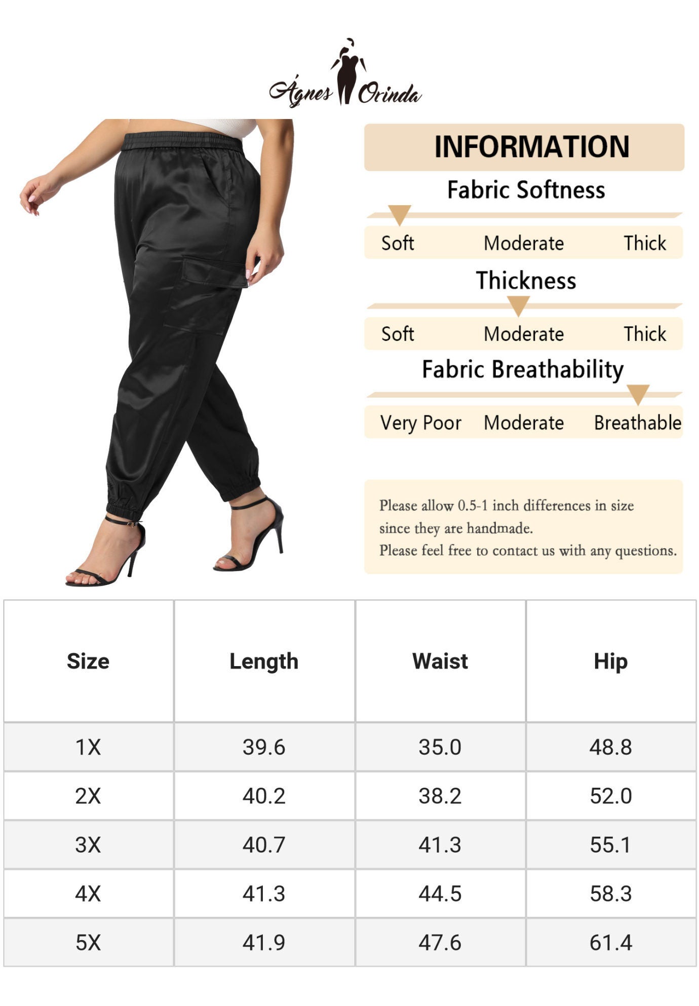 SATIN JOGGERS ELASTIC WAIST ATHLEISURE ANKLE LENGTH CARGO PANTS, Black / Black, alternate image number 4
