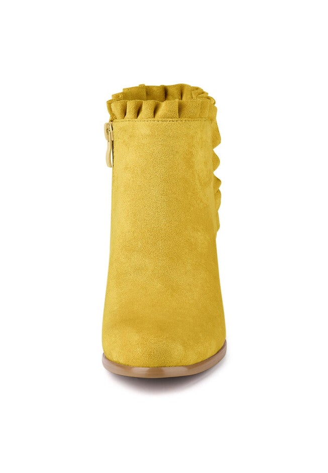 RUFFLE BLOCK HEEL ANKLE BOOTS, Yellow / Yellow, alternate image number 1