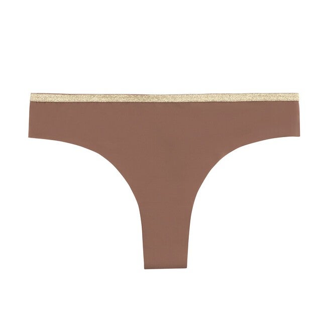VIP Thong with Lace, Toffee with Gold Trim / Brown, hi-res image number 0