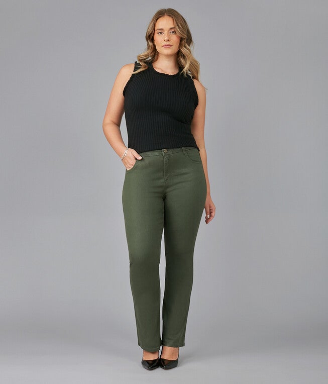Women's BILLIE-CDO High Rise Bootcut Jeans, Coated Dark Olive / Hunter Green, hi-res image number 0