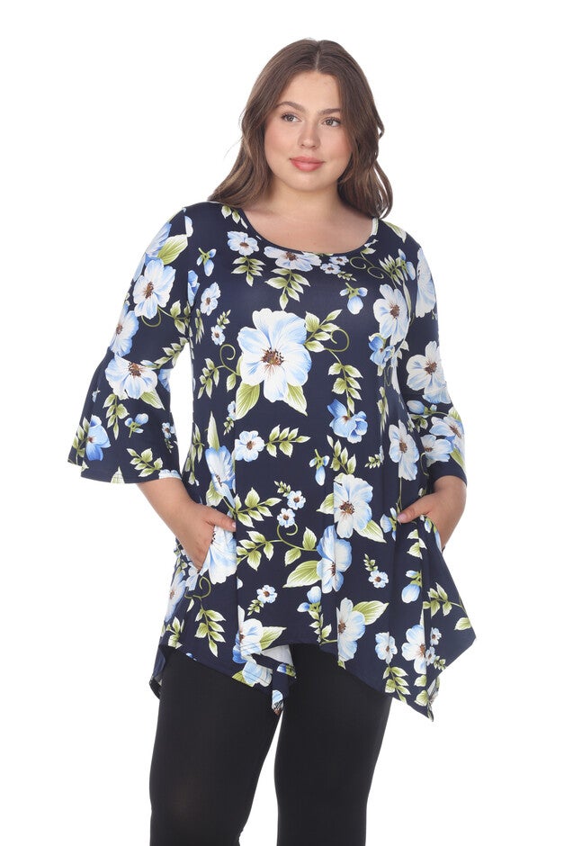 Blanche Tunic Top, Blue Flower / Dusty Blue, hi-res image number 0