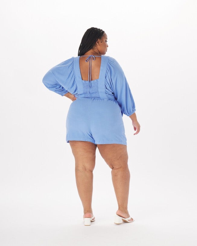 Anna Peasant Romper, Cornflower Blue / Cornflower Blue, hi-res image number 0