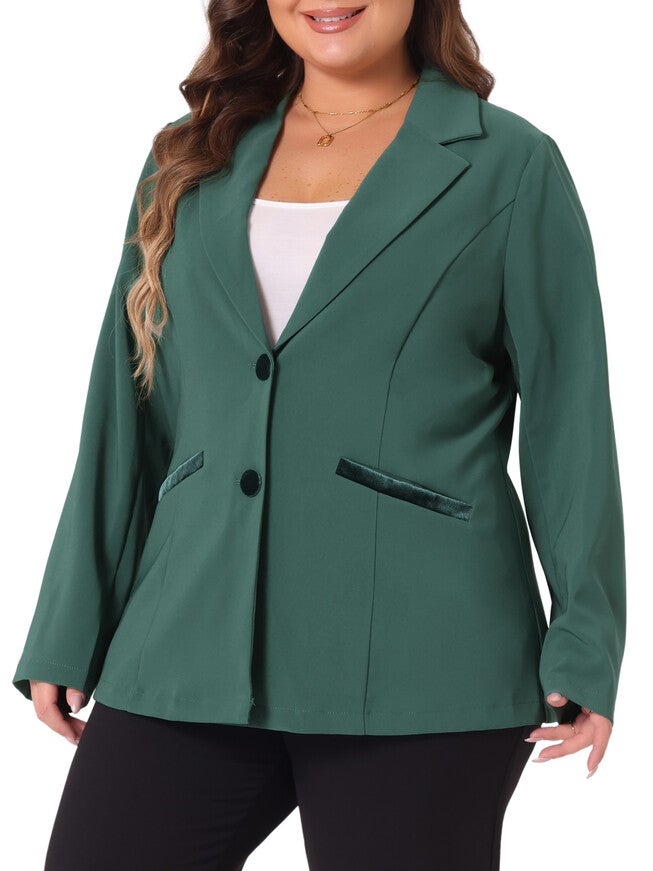 NOTCHED LAPEL V NECK WORK SUIT BLAZER, Dark Green / Forest Green, alternate image number 1