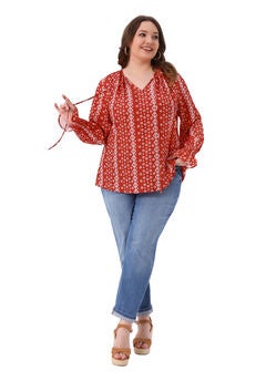 V Neck Drawstring Tassel Tie Printed Shirts Blouses