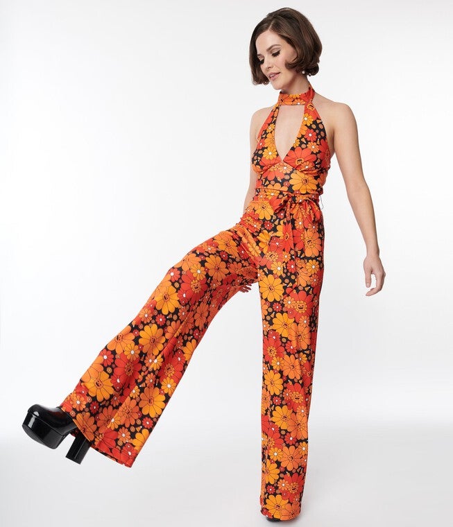 Smak Parlour Pumpkin Mod Floral Glamour Goddess Jumpsuit, Orange Pumpkin / Orange, alternate image number 2