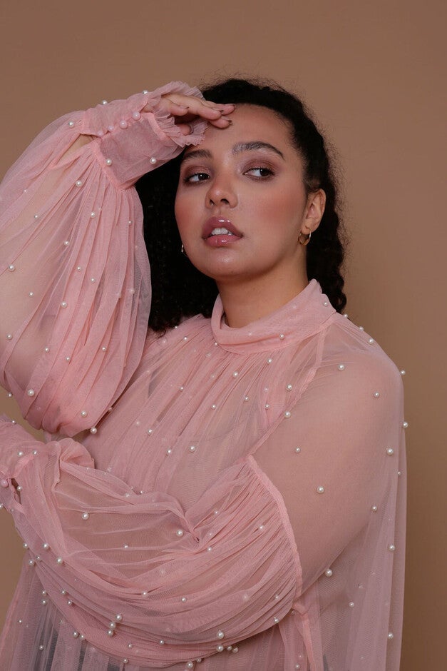 Bella Pearl Trim Mesh Top, Blush / Mauve, alternate image number 1
