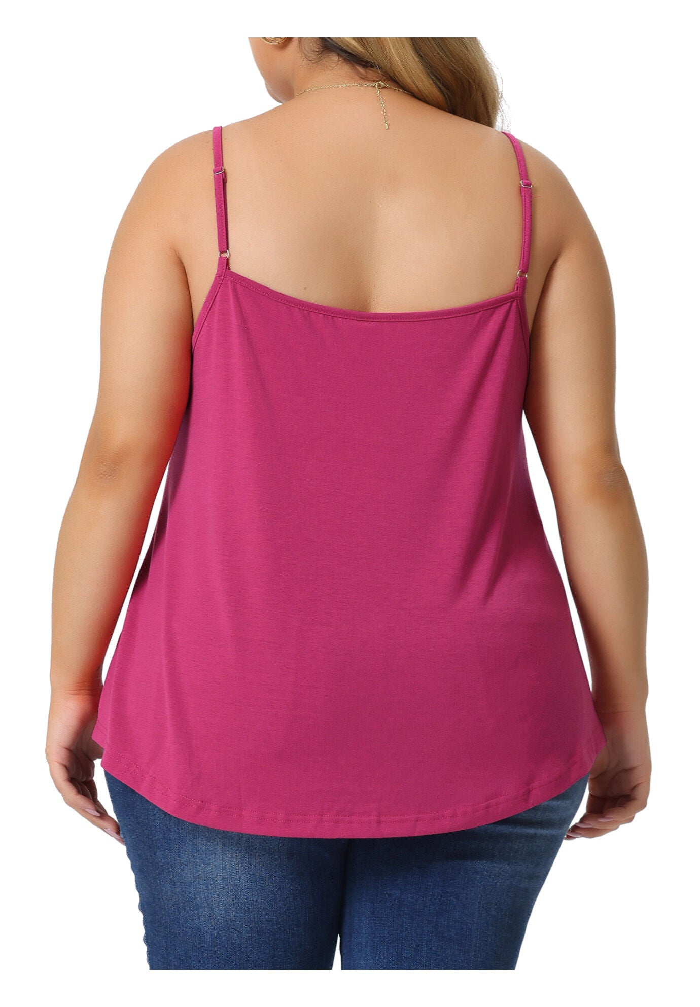 V-NECK LACE FRONT SPAGHETTI STRAP SLEEVELESS CAMI TANK TOP, Fuchsia / Deep Fuchsia, alternate image number 2