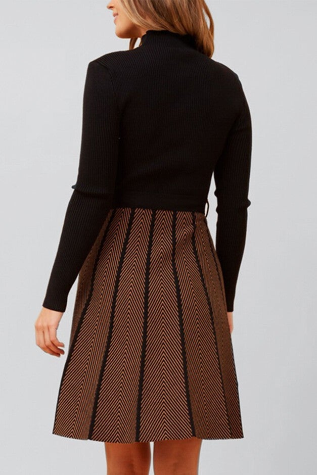 Fiola Dress Knit Solid Mock Herringbone Skirt, Brown / Brown, alternate image number null