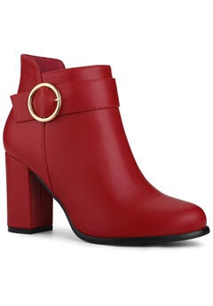Round Toe Circle Buckle Chunky Heels Ankle Boots