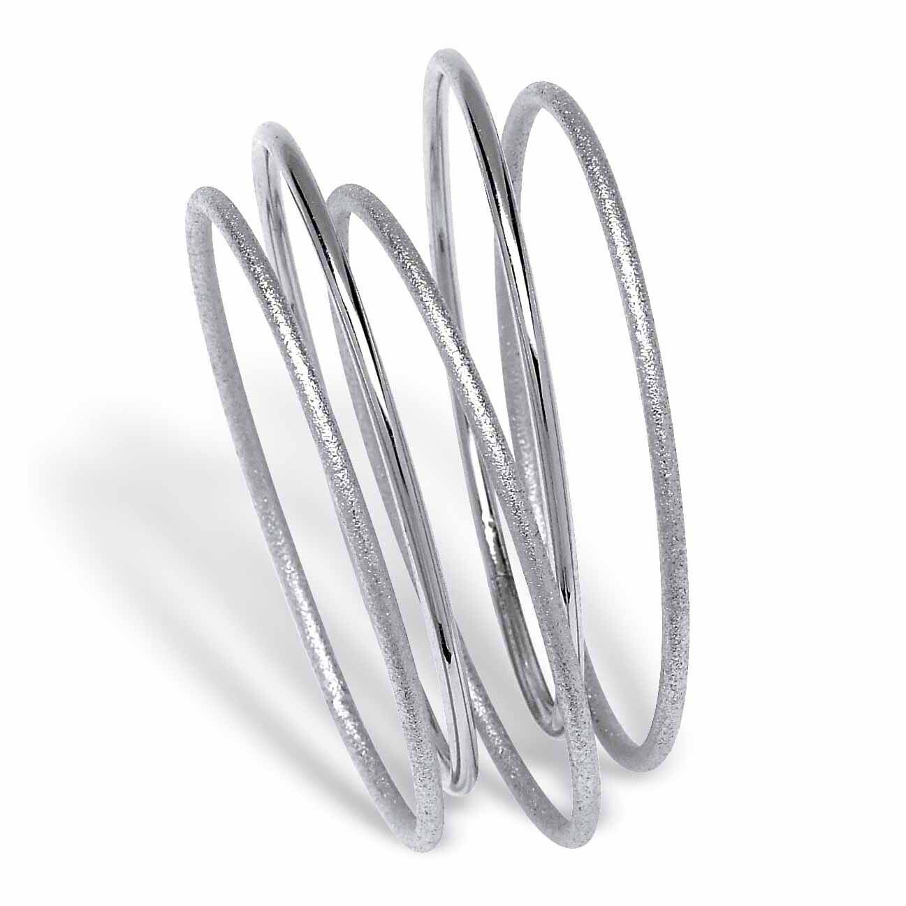 Textured and Polished 5-Piece Bangle Bracelet Set in Silvertone 9 inches, White / White, hi-res image number 0